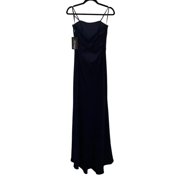NWT La Femme 28835 Strapless Leg‎ Slit Double Strap Back in Navy Blue - Image 4