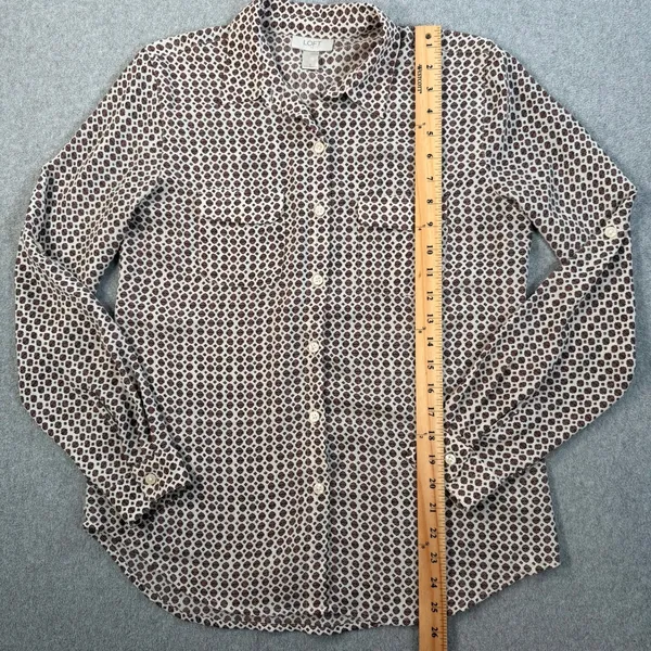 LOFT Ann Taylor Women's Small Brown Cream Floral Button Up Blouse Lightweight - Image 7