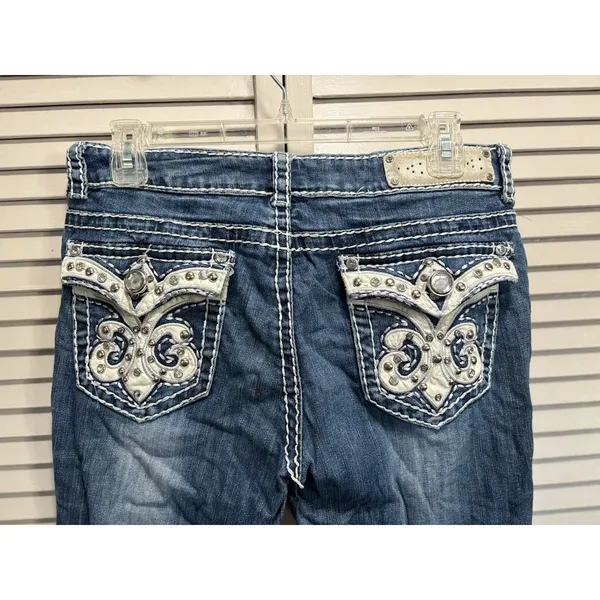 Miss Chic Size 11 Junior's Capri Jeans Rhinestones Embroidered Studded - Image 3