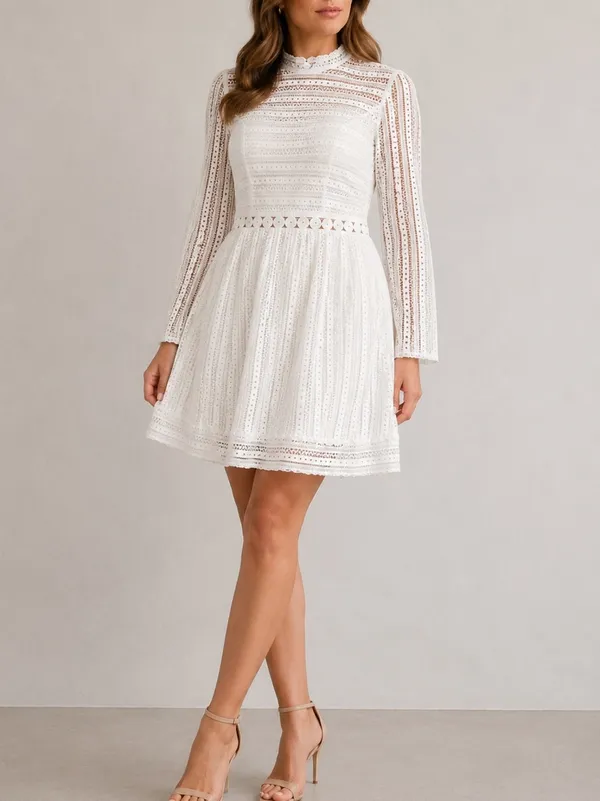 Bardot Vivian White Lace Long Sleeve Wedding Bridal Shower Cocktail Mini Dress - Image 10