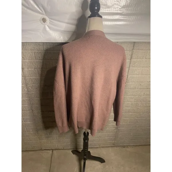 Illusory‎ Mauve V-Neck Button Front Ribbed Knit Cardigan Sweater Size Large - Image 3
