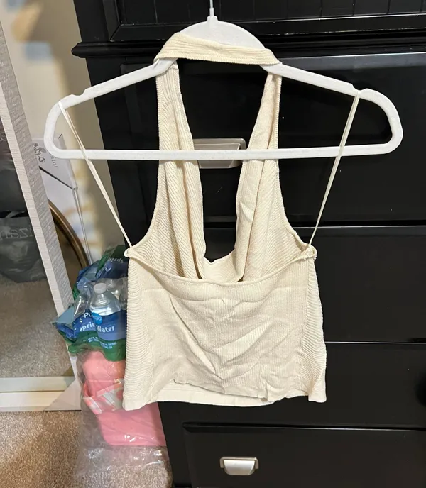 Halter Cowl Neck Knit Top Tan Size M - Image 4