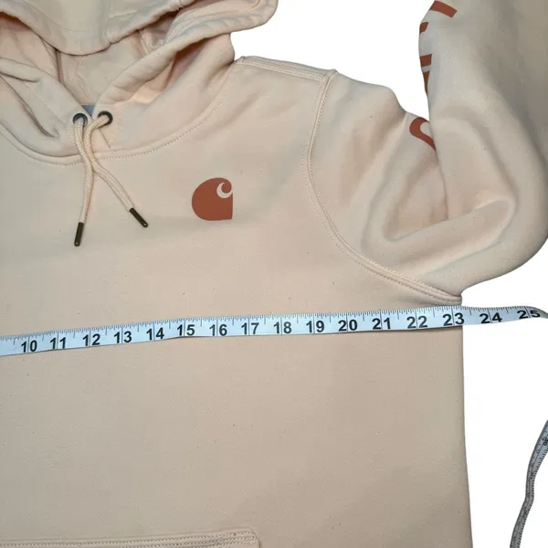 Carhartt Relaxed‎ Fit Hoodie Womens Large Peach Sweatshirt Logo Sleeve - Image 7