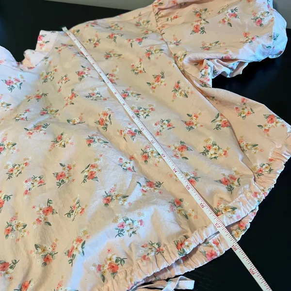 Anthropologie Pink Floral Puff Sleeve Open Back Ruffle Crop Top Mock Neck - Image 12