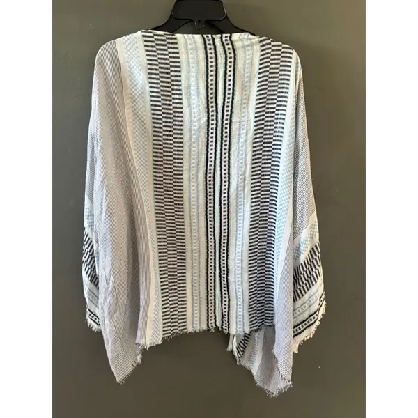Natural Reflections Blue Striped‎ Frayed Kimono Wrap L/XL Coastal Cardigan - Image 5