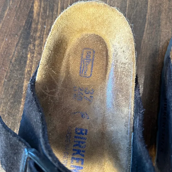 Birkenstock Arizona Slide Sandals 37 L6 M4 Black Suede Soft Footbed Boho Summer - Image 6