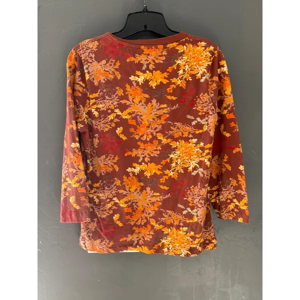 North River Outfitters Womens L Brown Orange‎ Leaf Print Cotton Button Top Fall - Image 4