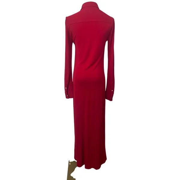 Polo Ralph Lauren Red Midi Shirt Dress MEDIUM Duster Preppy Jersey Designer $300 - Image 12