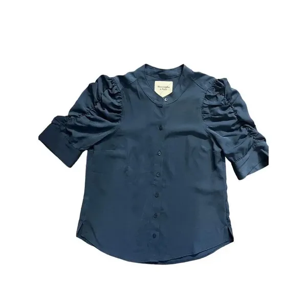 ✨Abercrombie & Fitch Ruched Sleeve Sz Small Blue Top✨ - Image 4