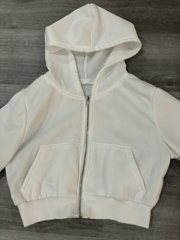 White Cropped Hoodie Size XS - Image 2