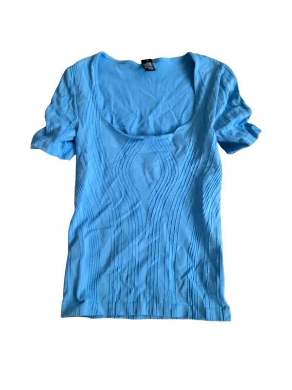 WOLFORD Blue Scoopneck Short Sleeve Base Top Size Small - Image 5
