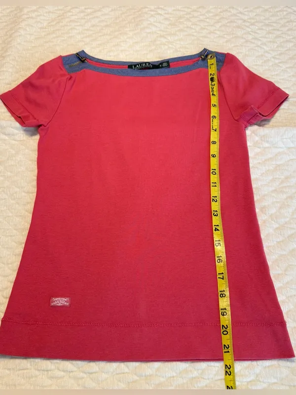 Lauren Ralph Lauren Short Sleeve Top Women’s Size Small Chambray Trim Cotton - Image 9