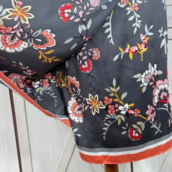 Loft Floral‎ Satin Faux Wrap Scarf Skirt Grey Coral Medium - Image 6