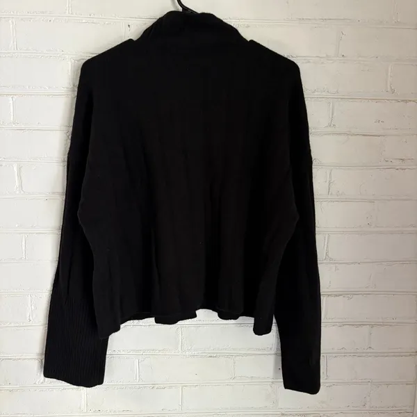 Madewell Small Black Wide Rib Knit Relaxed Mockneck Cashmere Wool Sweater - Image 2