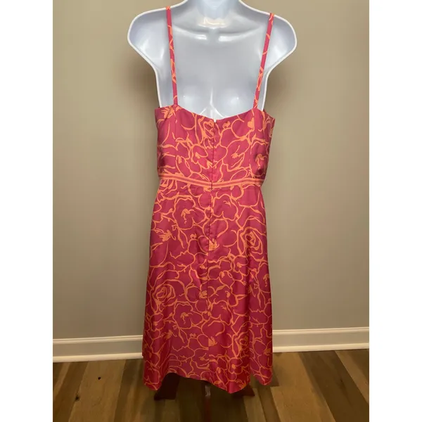Ann Taylor Dress Silk Pink Coral Floral Size 8 - Image 4