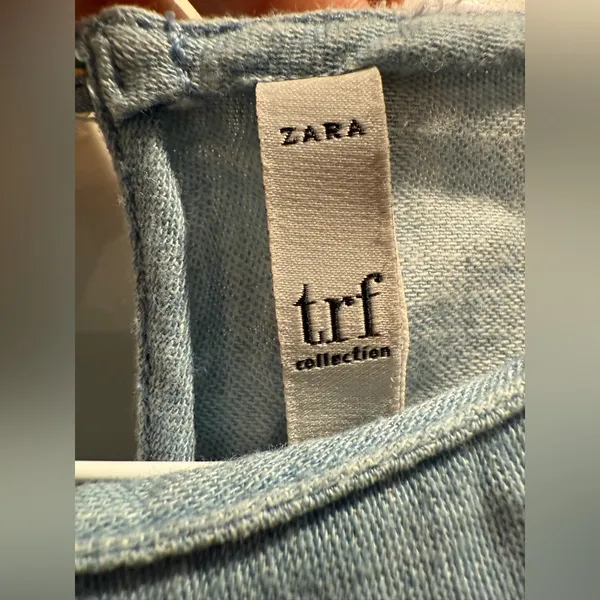 Zara TRF Light Blue Denim Chambray embroidered‎ Size Small - Image 3