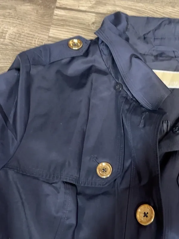Michael Michael Kors Navy Blue Trench Coat Gold Buttons Women’s Size L - Image 11