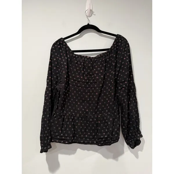 Loft Blouse Womens Medium On/Off Shoulder Polka Dot Cotton Travel Vacation - Image 2
