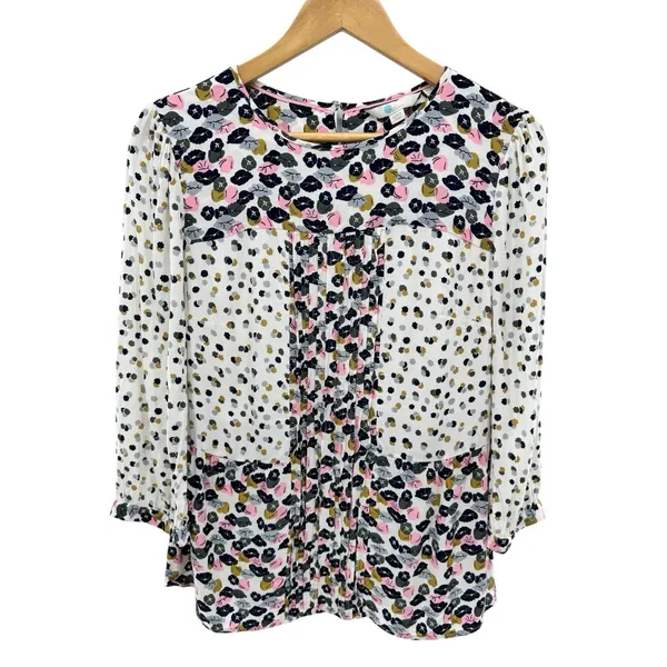 Boden Women's 8 Hopscotch Poppy Floral Pintuck Blouse 3/4 Sleeve Top Boho‎ Chic - Image 3