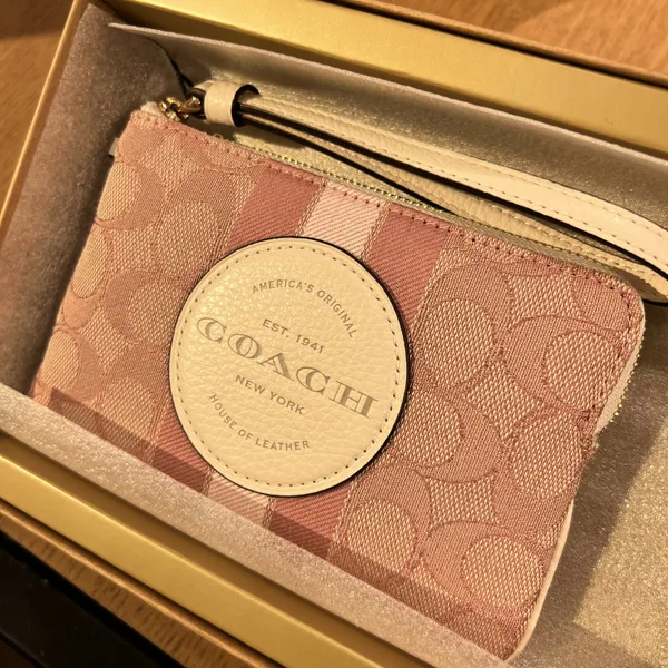 Boxed Dempsey Corner Zip Wristlet In Signature Jacquard With Coach Patch And Stripe - Image 2