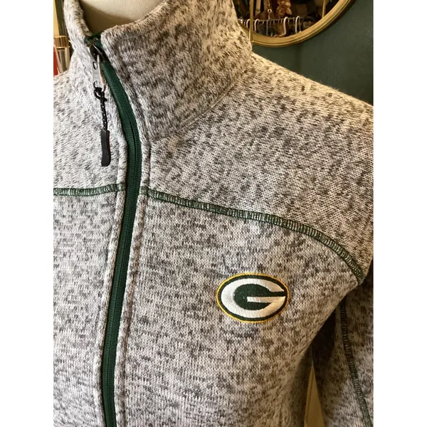 NFL Team Apparel Green Bay Packers Grey Marl Full Zip Fleece Jacket Womens Small - Image 2