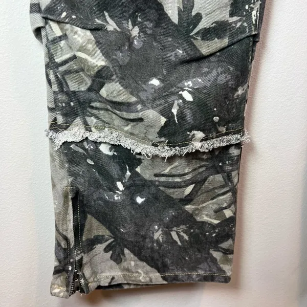 Made Extreme Jungle Camo Cargo Jeans Gray Green Loose Straight Streetwear 33x30" - Image 7