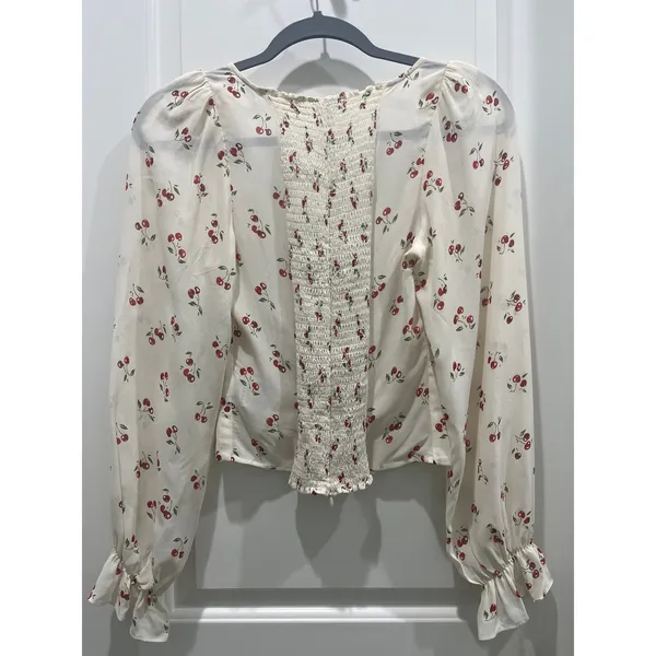 Reformation Chase Cherry Print Blouse Sz 4 - Image 10