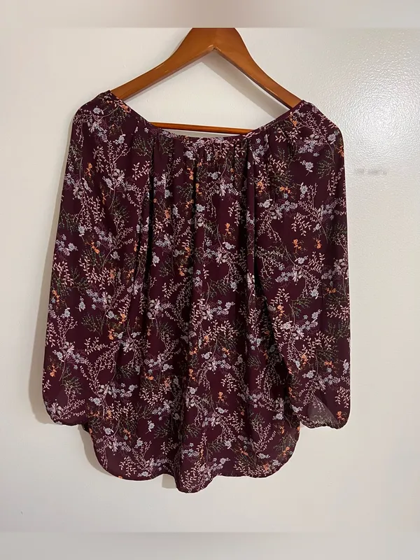 Fun2fun Women Medium Purple Floral 3/4 Sleeve Boho Indie Whimsigoth Cottage Top - Image 2