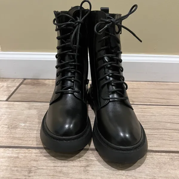 Combat Boots Lace Up Side Zipper Boots Stylish Faux Leather Boots booties pu leather winter shoes - Image 2