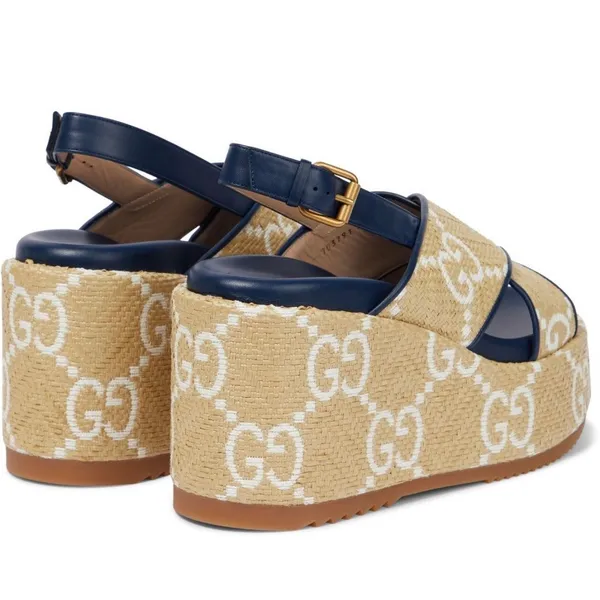 GUCCI GG logo raffia platform wedges sandals - Image 3