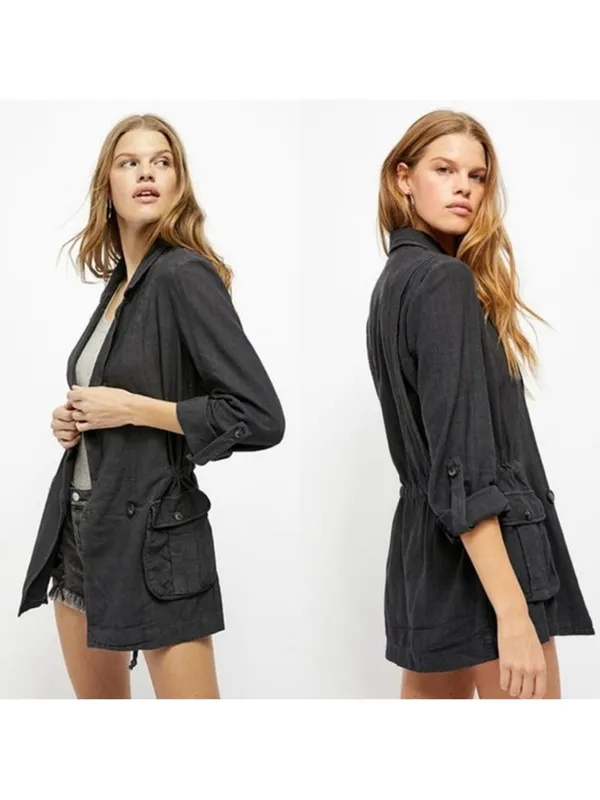 NEW Free People Linen Blend Charly Blazer SIZE MEDIUM MIDNIGHT NWT - Image 2
