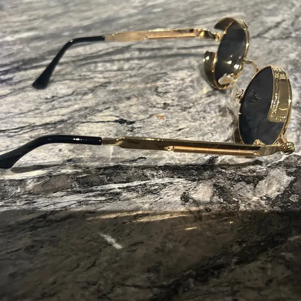 Round Gold and Black Sunglasses - Image 10