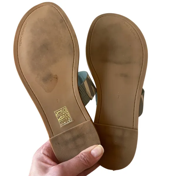 Tory Burch Mini Everly Geometric‎ Blue Grey Sandals Double T 7 - Image 6