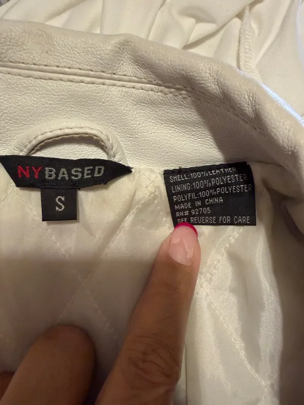 White Leather Moto Jacket with Asymmetric Zip - Image 5