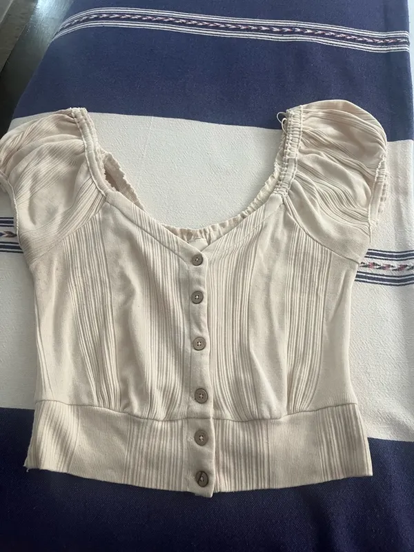Free People shirt Puff-Sleeve Button Sz L - Image 4