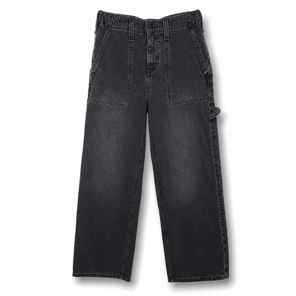 Free People We The Free Black Wash Major Leagues Cuffed Carpenter Utility Jeans - Image 9