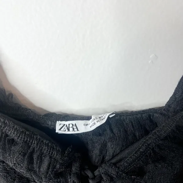 ZARA Tulle Lace Up Black Crop Tank Top - Image 4
