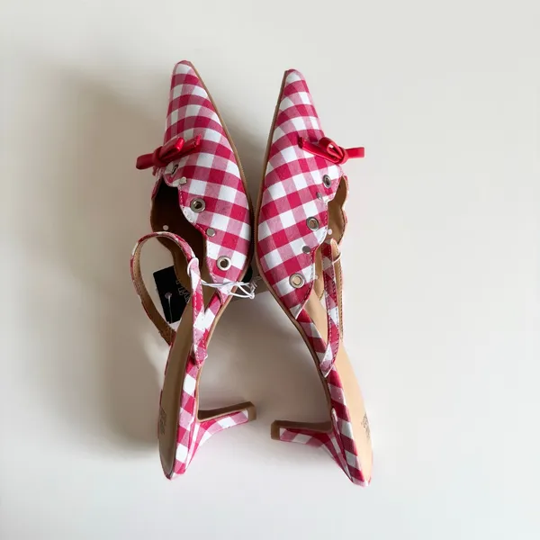Wild Fable Lysandra Gingham Eyelet Kitten Heels Women's 8 Red & White Coquette - Image 4