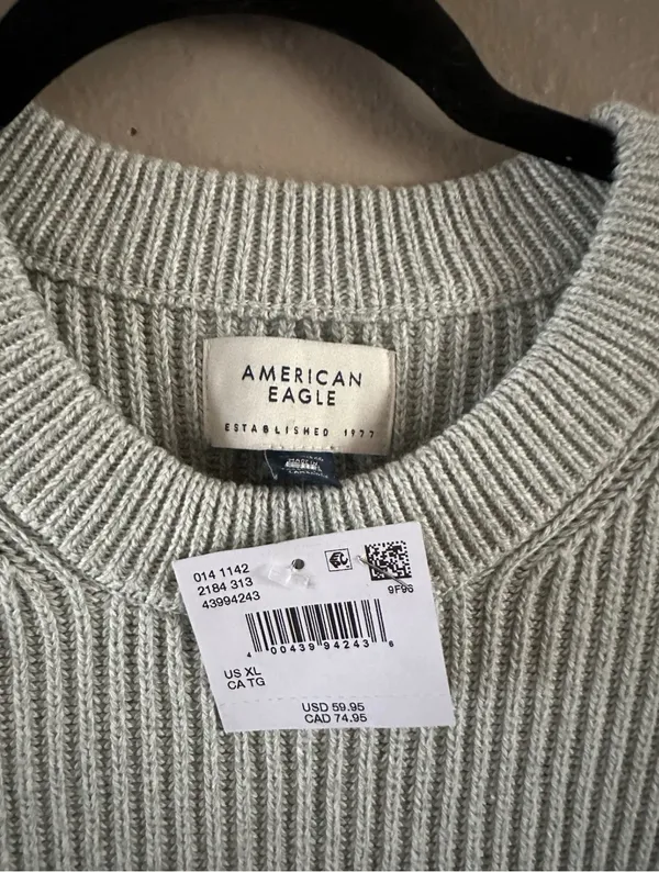 American Eagle Ribbed-Knit Crew Neck Pullover Sweater XL Light Green Long Sleeve - Image 2