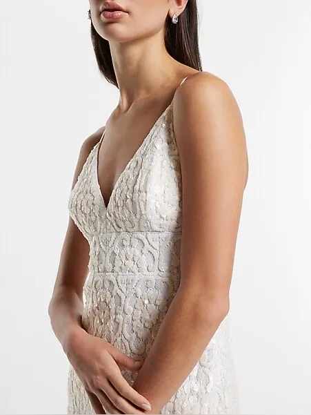 NWT express bridal ivory sequin embellished midi dress size 2 - Image 3