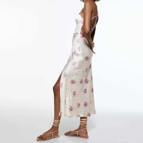 Zara Silky Satin Effect Open Back Print Maxi Dress - Image 2