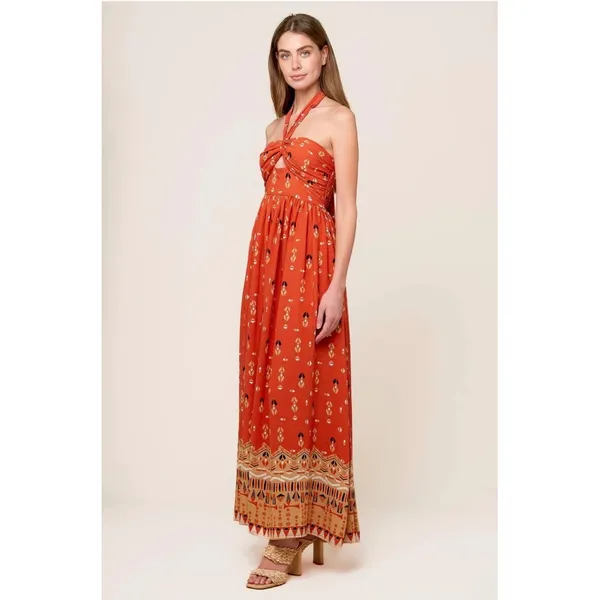 Anthro Flying Tomato Sidewalk Cafe Terracotta Woven Maxi Dress Halter Cutout S‎ - Image 2