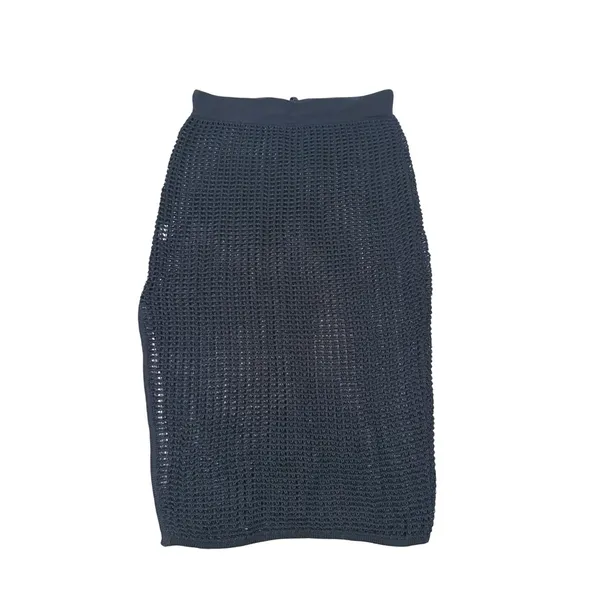 Halara Mesh Crochet Open Knit Midi Skirt Drawstring Size M Black Resort Coverup - Image 4