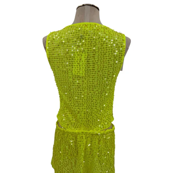 Lovers + Friends Erin Sequin Crop Top Mini Skirt Set Lime Green NWT Size Small - Image 10
