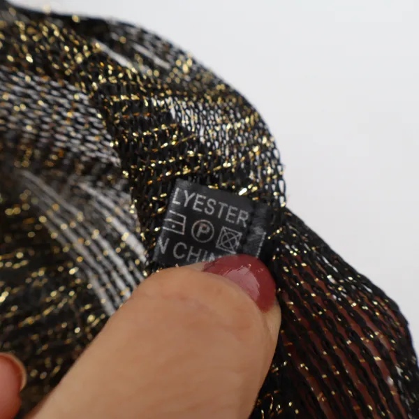 Unbranded Scarf Womens One Size Metallic Knit Black Gold Fringe Excellent - Image 3