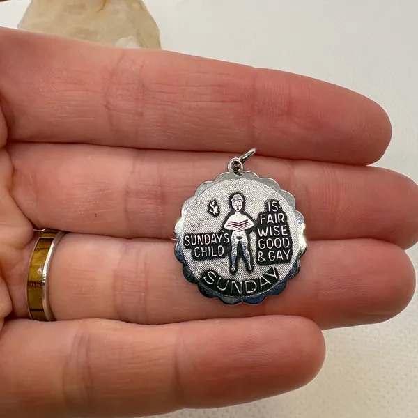 Vintage Sarah Coventry Sunday's Child Silver‎ Tone Scalloped Charm Pendant 229 - Image 4
