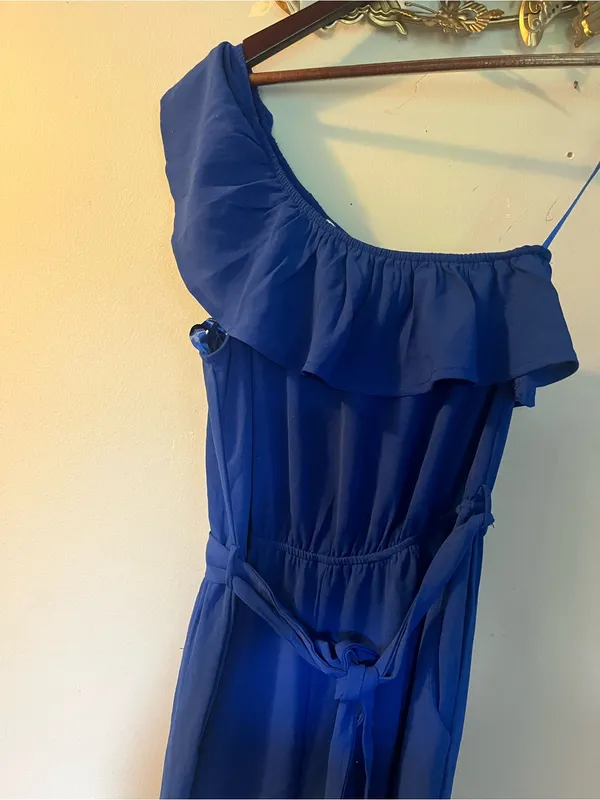Monteau Cobalt Blue One-Shoulder Maxi Dress with Waist Tie - Image 2