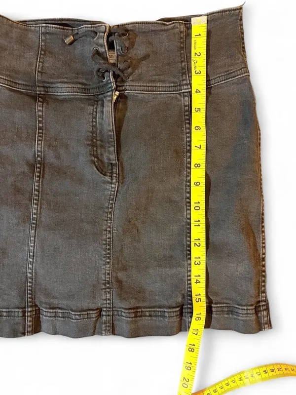 Free People Size 8 Black Denim Corset Lace Up High Waist Mini Skirt - Image 7