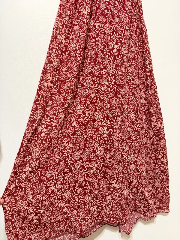 ZARA Paisley Floral Boho Dress Size Medium Side Cut out Burnt Orange - Image 5
