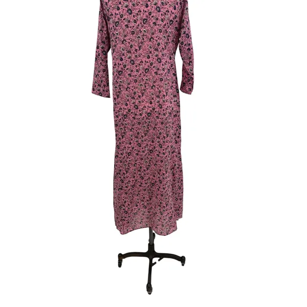 Roller Rabbit Pink Floral Cotton Maxi Dress Button‎ Front 3/4 Sleeve Size XS - Image 10